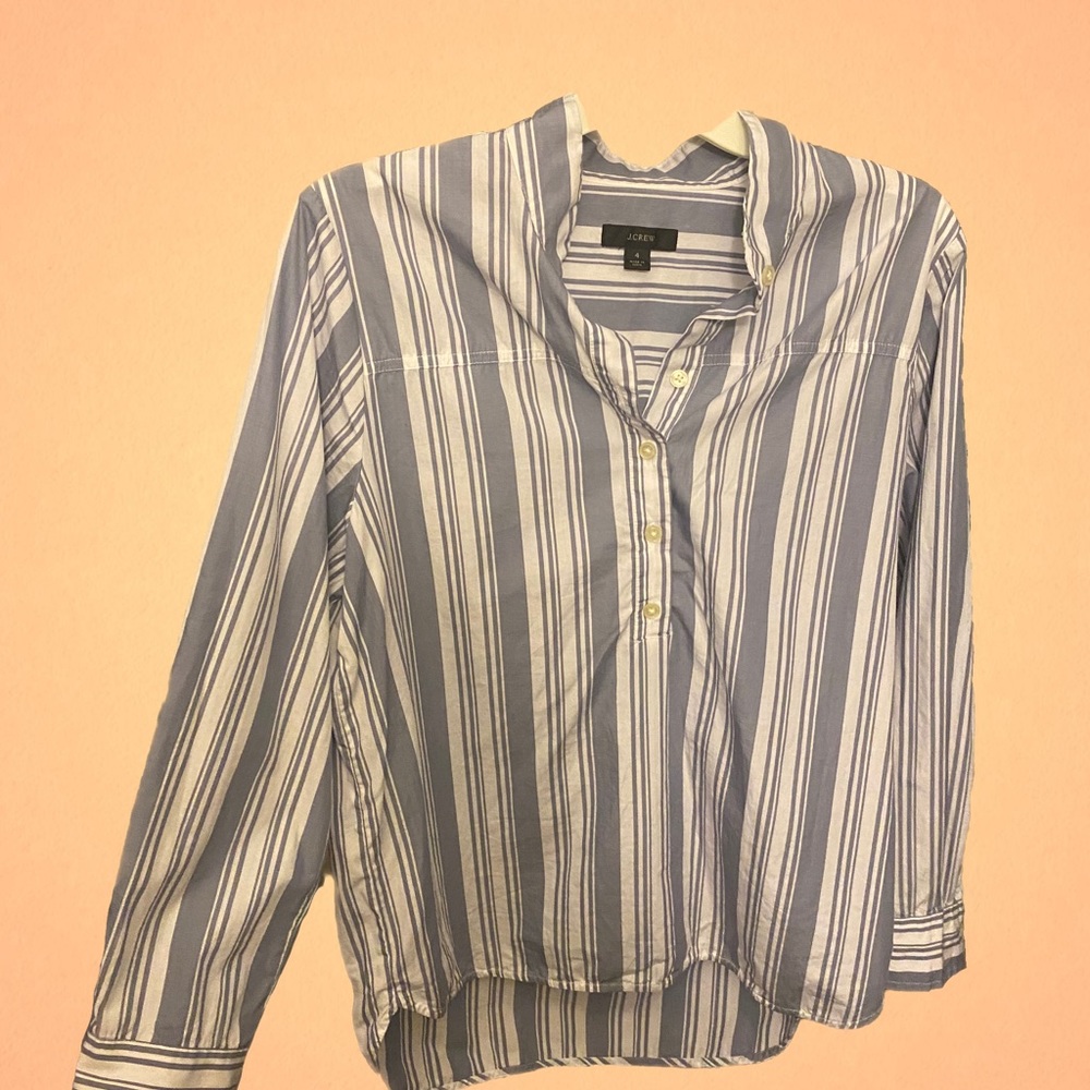 J.Crew Striped Cotton Poplin Half Button Up Pullover Tunic Top